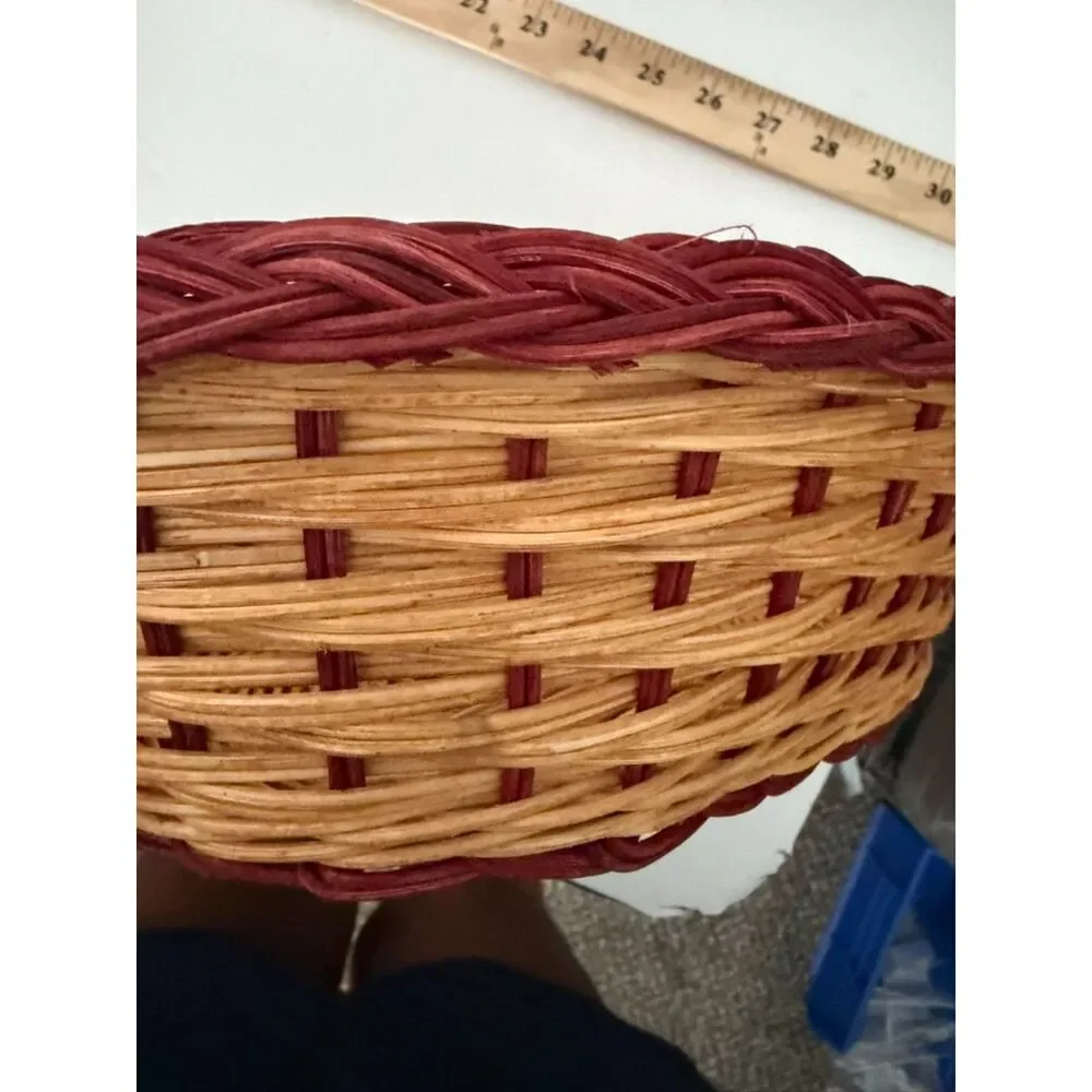 Vtg Wicker woven 2 tone oval basket